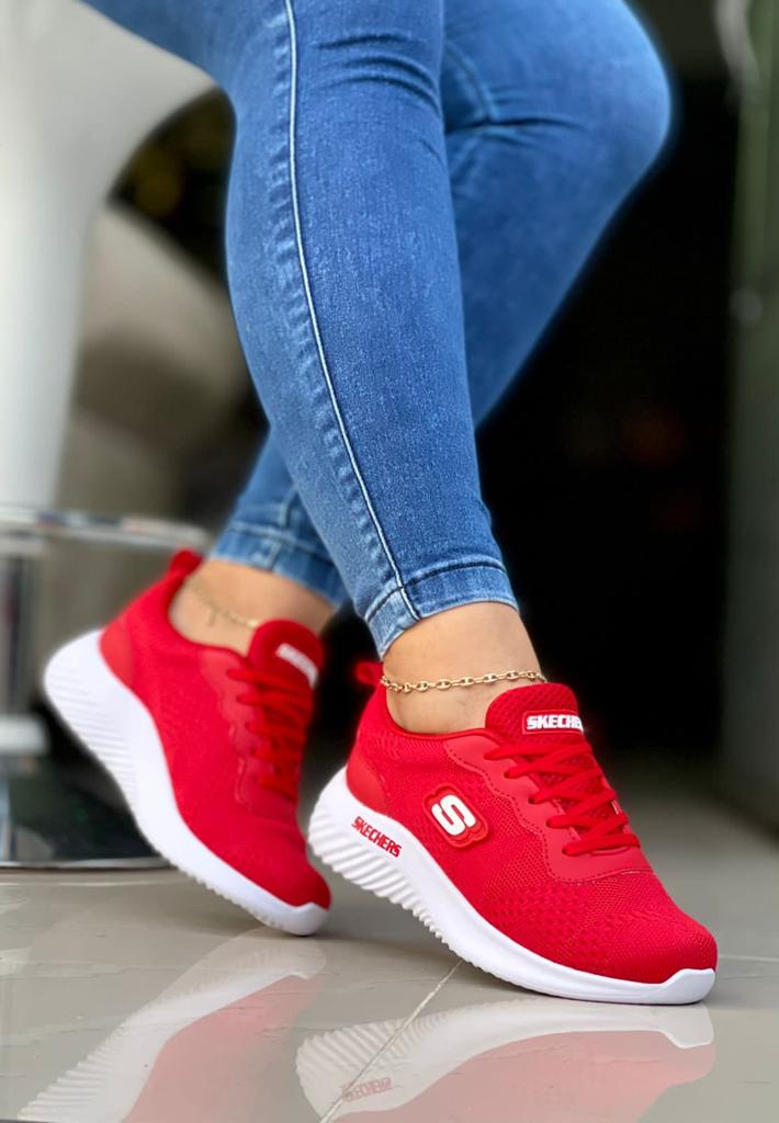 Zapatillas Skechers Clásico Rojas De Mujer De Moda Cómodas